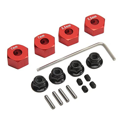 plplaaoo 4Pcs RC Wheel Hub, 14mm RC Wheel Hex, Aluminium Alloy 14mm Diameter 5.5mm 7mm Thickness Accessory Set Kit for Traxxas 1/10 Slash 4x4 Rustler Stampede Slash 2WD (red) - color: Red