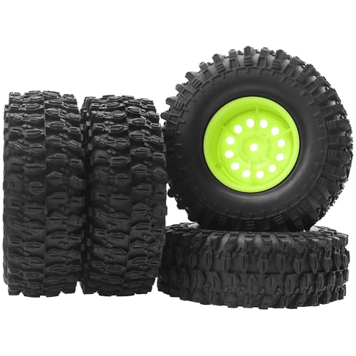 RC 1/10 1.9" Rubber Tires OD 108mm & 12mm Hex Hub Wheel Rims Compatible with Axial SCX10 90046 AXI03007 Traxxas TRX4 Tamiya CC01 D90 TF2 HSP 1/10 RC Crawler Car (Green) - color: Green