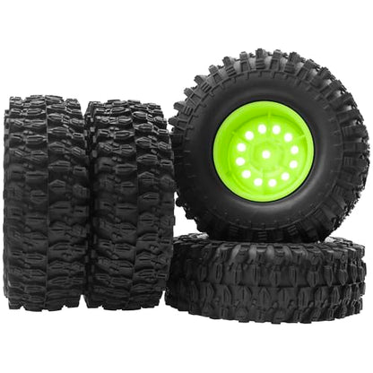 RC 1/10 1.9" Rubber Tires OD 108mm & 12mm Hex Hub Wheel Rims Compatible with Axial SCX10 90046 AXI03007 Traxxas TRX4 Tamiya CC01 D90 TF2 HSP 1/10 RC Crawler Car (Green) - color: Green