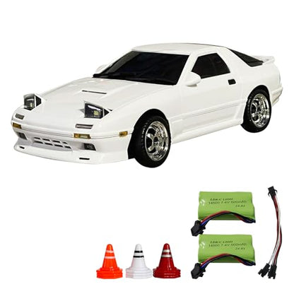 1:18 LDRC LD1802 RC Drift Car | Mazda RX7 Remote Control Car with Two Batteries,Metal Drive Shaft, Easy to Drift for Adults White RWD with Gyro - color: Mazda Rx7 Fc White