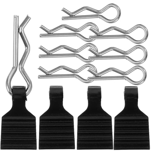 4pcs 1/24 Rc Car Body Clips with Pull Tabs Aluminum Alloy Pins Universal Rc Car Shell Clips Set Black for Crawler and Drift Prevent Rotation