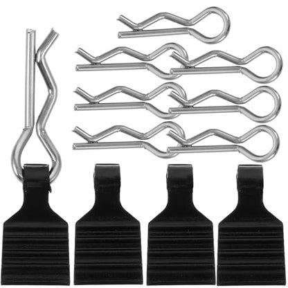 4pcs 1/24 Rc Car Body Clips with Pull Tabs Aluminum Alloy Pins Universal Rc Car Shell Clips Set Black for Crawler and Drift Prevent Rotation