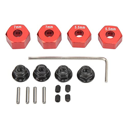 plplaaoo 4Pcs RC Wheel Hub, 14mm RC Wheel Hex, Aluminium Alloy 14mm Diameter 5.5mm 7mm Thickness Accessory Set Kit for Traxxas 1/10 Slash 4x4 Rustler Stampede Slash 2WD (red) - color: Red