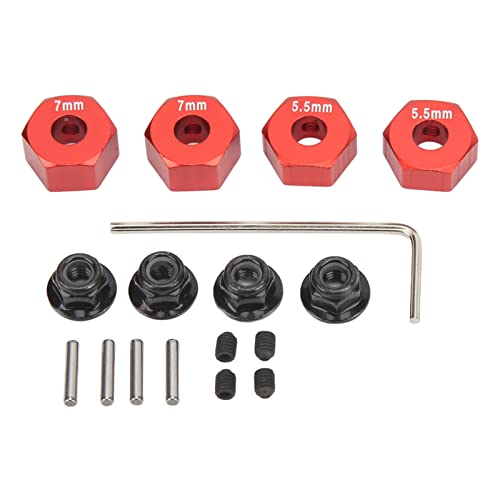plplaaoo 4Pcs RC Wheel Hub, 14mm RC Wheel Hex, Aluminium Alloy 14mm Diameter 5.5mm 7mm Thickness Accessory Set Kit for Traxxas 1/10 Slash 4x4 Rustler Stampede Slash 2WD (red) - color: Red