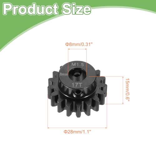 MECCANIXITY Steel M1.5 Gear Set 17T 8mm Shaft Motor Gears for RC Vehicles Truck Drift Car Part, Black - size: 17T