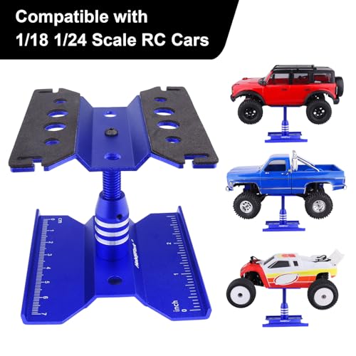 HobbyPark Mini RC Car Work Stand Aluminum for 1/24 1/18 Scale RC Crawler Axial SCX24 Traxxas TRX4M FCX24 FCX18 Workstation 360 Degree Rotation Lift Lower (Blue) - color: Blue