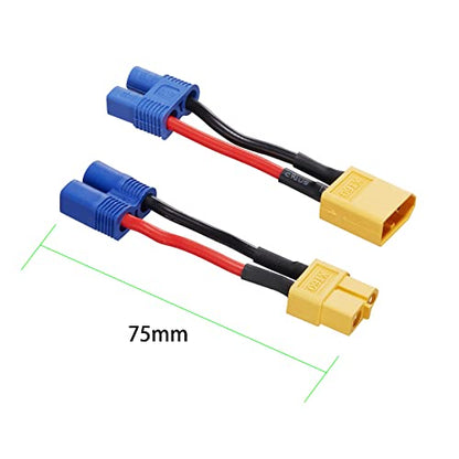 4 Pack XT60 to EC3 Adapter with 5CM 14AWG EC3 to XT60 Adapter | for RC FPV Drone Car Lipo NiMH Battery Charger ESC (4 Pack) - size: XT60-EC3