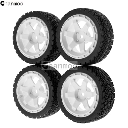 1/10 Rally Tires and Plastic Drift Wheels 12mm Hex RC On Road Tyres for 1:10 Scale Street Car Tamiya TT01 TT02 XV01 TA06 A959 PTG2 144001 HPI KYOSHO HSP PTG2 Traxxas 4PCS