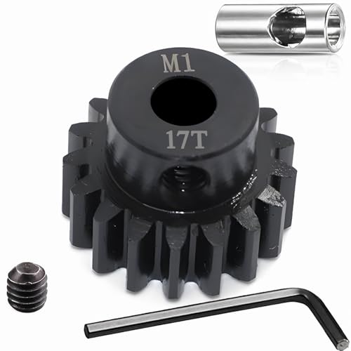 Steel Mod1 5mm Pinion Gear 1PCS, 11-28T M1 Pinion Gear Metal Hardened Steel Fit 5mm RC Motor Shaft with 3.175mm Coupler Compatible with 1/5 1/6 1/8 1/10 1/14 RC Brushless Brush Motor (17T) - size: 17T