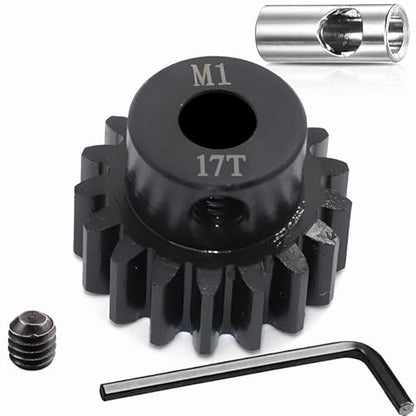 Steel Mod1 5mm Pinion Gear 1PCS, 11-28T M1 Pinion Gear Metal Hardened Steel Fit 5mm RC Motor Shaft with 3.175mm Coupler Compatible with 1/5 1/6 1/8 1/10 1/14 RC Brushless Brush Motor (17T) - size: 17T