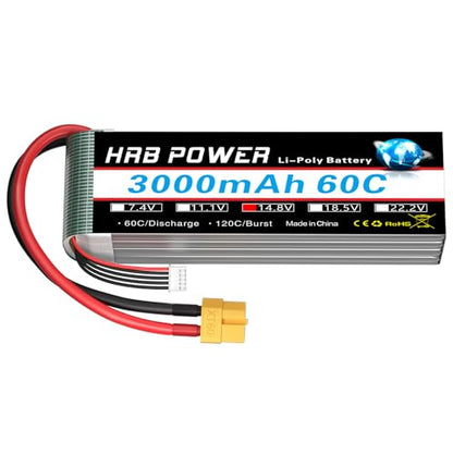 HRB Power 4S 3000mAh Lipo Battery XT60 14.8V 60C Compatible with RC Plane