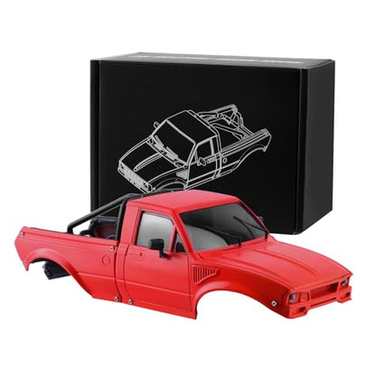 Hard Pickup Body Shell with Bed Rack for 1/24 SCX24 RC Crawler | With dual interchangeable grilles, magnetic flip-up design easy maintenance - color: Red