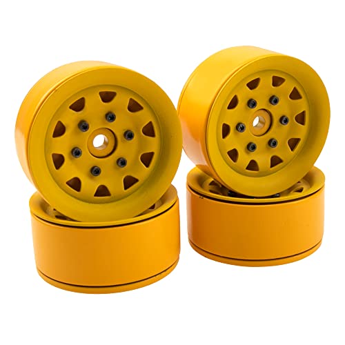 4Pcs ShareGoo Metal Wheel Hub Rims 1.9 Inch Beadlock Wheel Rim 25.5mm Thickness Compatible with Axial SCX10 90046 Wraith Traxxas TRX4 D90 Tamiya CC01 1/10 RC Crawler Car (Yellow) - color: Yellow