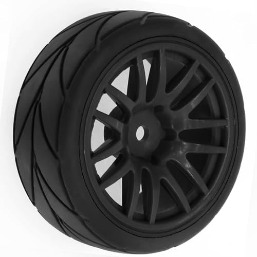 1/10 RC On Road Tires OD 2.56" And Hard Plastic Rally Wheels Rims 12mm Hex for 1:10 Scale Street Racing Touring Drift Car Tamiya TT01 TT02 Traxxas XV02 XV01 TA06 HPI KYOSHO PTG2 4PCS (Black) - color: Black