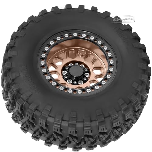 RC 2.2 Beadlock Tires Set 2.2" Wheels and Tires for 1/10 RC Crawler SCX10 AMG 6X6 TRX4 Gen8 Gen7 Pro,Alloy 2.2 RC Rims Rubber Tires,Bronze - color: Bronze(4pcs)