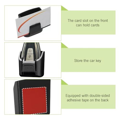 Car Key Fob Holder, Anti-vibration Dashboard Storage Box with Card Slot, Multi-function Organizer for Remote Key Card Small Item, Self-adhesive Accessory for Center Console Door Panel (Black)