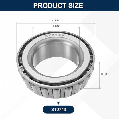 uxcell ST2749 Tapered Roller Bearing Cone and Cup Set, 1.04" Bore x 1.77" OD x 0.61" Thick, Chrome Steel Taper Bearing Set, ABEC-3 - size: ST2749