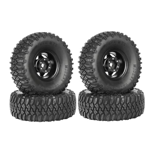 4PCS 1.55 Inch Aluminum Alloy Beadlock Wheel Rim Tyre and 95mm Rubber Tires Set for 1/10 RC Rock Crawler Car Upgrade Parts for Tamiya Axial AX90069 D90 TF2 CC01 LC70(6Spoke-Black) - color: 6spoke-black