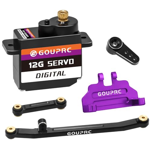 GOUPRC 4.6KG RC Digital Micro Servo of Metal Steel Gear with Servo Mount & Servo Horn & Steering Linker Kit for Axial SCX24 1/24 RC Car Crawler Upgrade - color: Black Horn & Linker Kit