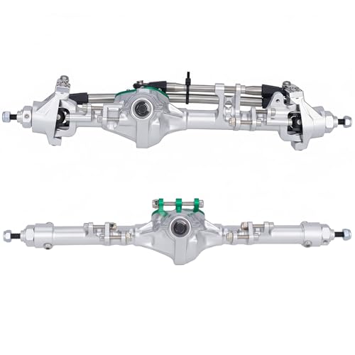 HD44 Axles, 1/10 RC Offset Straight Axles, CNC Aluminum Integrated Front & Rear Axles with High-Strength Steel Gears, for 1/10 RC Crawlers Vanquish VS4-10 & Axial SCX10 II Upgrades (Silvery) - color: Silvery
