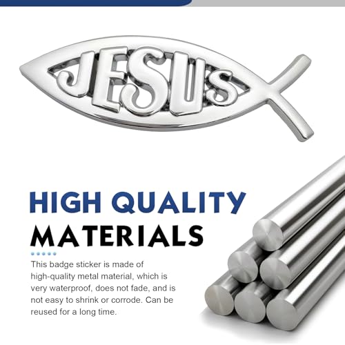 2 PCS Jesus Fish Decal, 3D Christian Car Sticker Emblem, Metallic Religious God for Jesus Christian Fish Symbol, Universal for Car Truck Fridge Wall Window Badge (Silver) - color: Silver