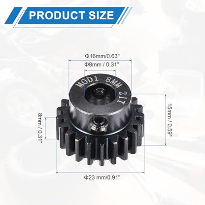 MECCANIXITY 1M 21T 40 Chrome Steel Motor Pinion Gears, 0.91" x 0.9" RC Motor Gears Fits 8mm Shaft Bore for RC Vehicles Truck Drift Remote Control Car Off-Road Crawler Parts, Black - style: 21T