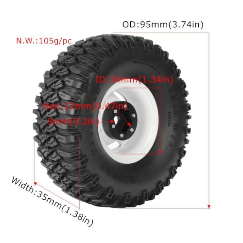 4PCS 1.55 Inch Aluminum Alloy 5Spoke Beadlock Wheel Rim Tyre and 95mm Rubber Tires Set for 1/10 RC Rock Crawler Car Upgrade Parts for Tamiya Axial AX90069 D90 TF2 CC01 LC70(A-Silver) - color: A-silver