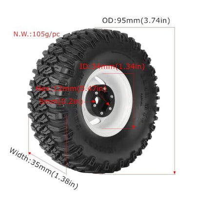 4PCS 1.55 Inch Aluminum Alloy 5Spoke Beadlock Wheel Rim Tyre and 95mm Rubber Tires Set for 1/10 RC Rock Crawler Car Upgrade Parts for Tamiya Axial AX90069 D90 TF2 CC01 LC70(A-Yellow) - color: A-yellow