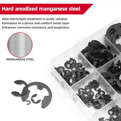 455Pcs E-Clip External Retaining Rings Snap Rings Assortment Set, High Carbon Steel C-Clip Kit, 14 SAE Sizes Circlip Snap Rings M1.5- M15 - size: 455pcs E-clip Carbon Steel