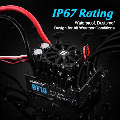 GLOBACT GT10 120A Brushless ESC 2-4S Lipo for Traxxas Arrma Big Rock LOSI | Built-in Bluetooth, Waterproof , Sensorless Electronic Speed Controller, 1/10 RC Truck Upgrades