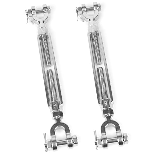 2 PCS M12 Turnbuckle 1/2" 304 Stainless Steel Jaw and Jaw Turnbuckle Tensioner, Heavy Duty Cable Tensioner, 4400 LBS Working Load Limit, Adjustable Turnbuckles for Cables Wire, Clothesline, Shade Sail - size: 1/2"-2 Pack