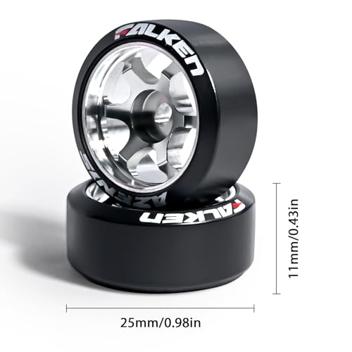 4Pcs 20mm 1/28 Rc Car Drift Wheel Hub with Drift Rc Car Logo Tires for 1/24 1/28 Mini-Z Mini-Q TG Racing Wltoys K969 RC Drift Car Upgrade Parts (Titanium)