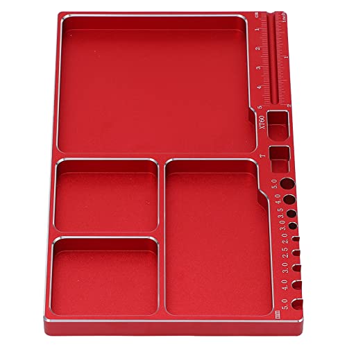 Drfeify RC Repair Screw Tray, Portable Aluminium Alloy Magnetic Parts Tray with Pad for RC Repair (Red - color: Red
