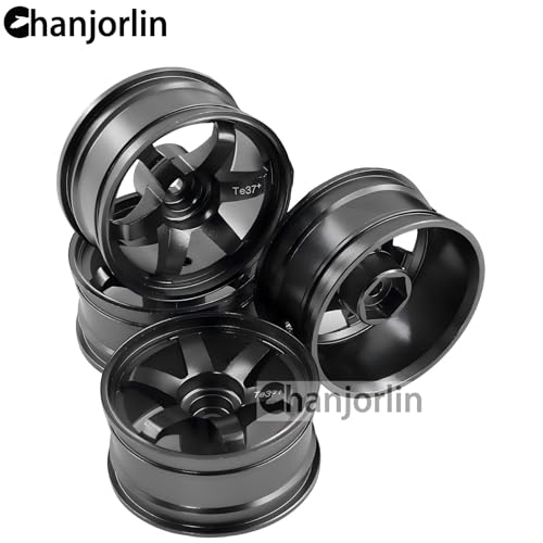 1/10 RC On Road Drift Wheels Rims Hex 12mm Alloy Aluminum Rally Racing Hubs for 1:10 Scale Touring Street Car Tires Tyres Tamiya TT01 TT02 A959 PTG2 HPI KYOSHO HSP XV02 XV01 4PCS (Black)