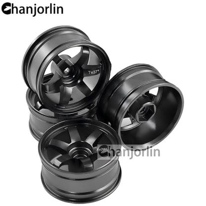 1/10 RC On Road Drift Wheels Rims Hex 12mm Alloy Aluminum Rally Racing Hubs for 1:10 Scale Touring Street Car Tires Tyres Tamiya TT01 TT02 A959 PTG2 HPI KYOSHO HSP XV02 XV01 4PCS (Black)