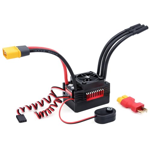 Surpass Hobby Waterproof 90A RC Blushless ESC Electric Speed Controller ESC with Male Plug for 1/10 Rc Car (90A) - style: 90A
