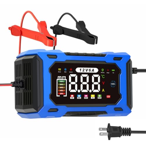 6A 12V Smart Battery Charger Maintainer (Blue) | 6A Smart Charger Maintainer, Pulse Desulfator, Trickle Tender, Overcharge Safe, AGM/GEL/SLA, for Car/Marine/Lawn Mower/ATV - color: Blue