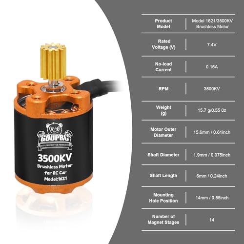GOUPRC 3500KV Outrunner Brushless Motor & Upgrade 30A Brushless ESC for 1/18 TRX4M/ Ascent-18 Redcat RC Crawler Car Buggy Trcuck - style: Orange for TRX4M & Redcat 1/18