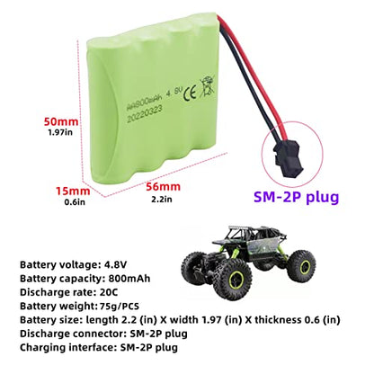 sea jump Accessories 2PCS AA 4.8V 800mAh Rechargeable RC Toy Car Battery SM2P Plug RC Truck Stunt Car Excavator Toy Car Battery and USB Charging Cable