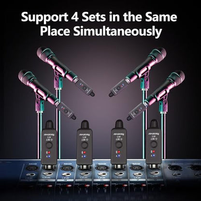 A11 2.4GHz Wireless XLR Transmitter and Receiver 4 Channels (2TX + 1RX) | 4 Channels,Plug-on XLR Mic Adapter,Wireless Mic System for Dynamic/Condenser Mics, Audio Mixer, DSLR Camera,PA System - size: 2TX + 1RX