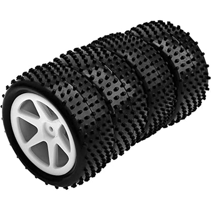 12mm Hex Plastic Wheel Rims & OD 88mm/3.46" Rubber Tire Front Rear Tyre Compatible with Redcat HPI HSP ExceedRC Kyosho Losi 1/10 Scale Off Road Buggy (White) - color: White