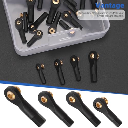 Glarks 20pcs M2 M2.5 M3 Lever Steering Linkage Tie Rod End Ball Head End Without Screws and Nut, 4 Sizes Ball Head Link Joint End, Ball Head Holder Tie Rod Ends Ball Joint Link for RC Crawler Car