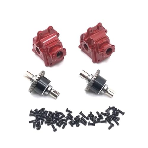 Metal Gearbox Differential Front Rear Upgrade Compatible with RC Car Models 144010 144001 144002 124016 127017 124018 124019(RED) - color: Red