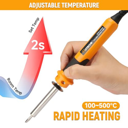 Hoteche 40W Adjustable Temperature Soldering Iron Kit, 100-500°C (212-932°F) Fast Heating Electronics Welding Gun, Circuit Board Soldering Tool with 2 Interchangeable Tips, Solder Wire, and Sponge