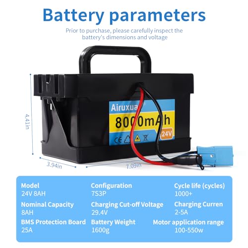 24V 8Ah Lithium Battery for Kids Ride-On Cars & Power Wheels, 25A BMS, 2A Charger,Compatible with Dynacraft Realtree 24V UTVs