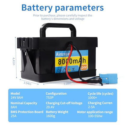 24V 8Ah Lithium Battery for Kids Ride-On Cars & Power Wheels, 25A BMS, 2A Charger,Compatible with Dynacraft Realtree 24V UTVs