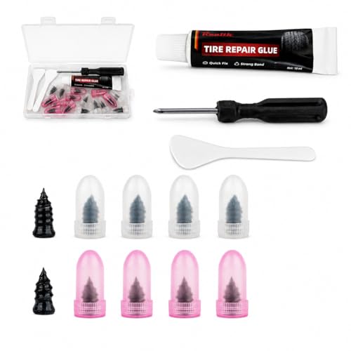 Tire Repair Kit, Tire Repair Screws 10 Pcs, Tire Repair Glue 10ml | Screw in Tire Plugs Kit, Fast Self-Service Tire Repair Rubber Nails Kit for Car, Motorcycle, Bike, Truck, Tractor, Garage - style: 10ml & 10 tire plugs