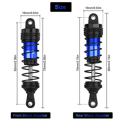 4PCS Shock Absorbers Oiled RC Shocks Fit for 1/12 1/14 1/16 RC Cars WLtoys 144001/124019/124018 MJX, SCY and HBX RC Buggy Off-Road Racing Replacement Parts (Black Blue) - color: Black blue