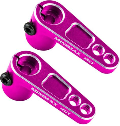 2PCS 25T Aluminum Raised Servo Horn for Futaba Savox Power HD 1/8 1/10 RC | CNC Servo Arm With M3 Threaded 16mm 20mm Holes for RC Off-Road Crawler Drift Racing Car Steering Linkage Clearance Upgrade - color: Pink