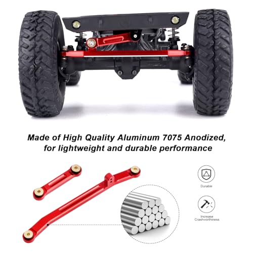 Hobbypark Aluminum Steering Rod Tie Links High-Tightening Linkage for Axial SCX24 Gladiator Bronco C10 JLU Deadbolt B17 1/24 RC Crawler (Red) - color: Red